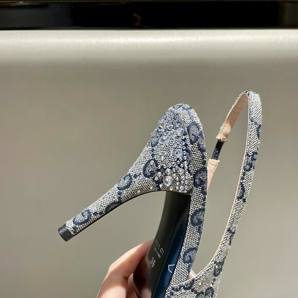 Gucci Women's Black Suede Peep-Toe Heels - Picture 8 of 9